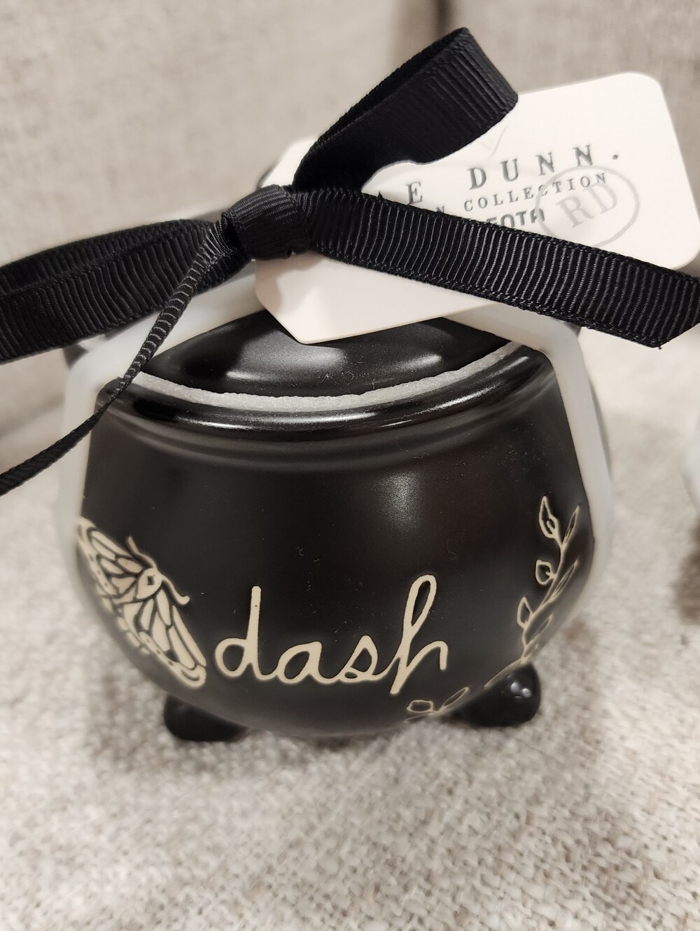 Rae Dunn Dash Black Ceramic Cauldron Jar with White Script